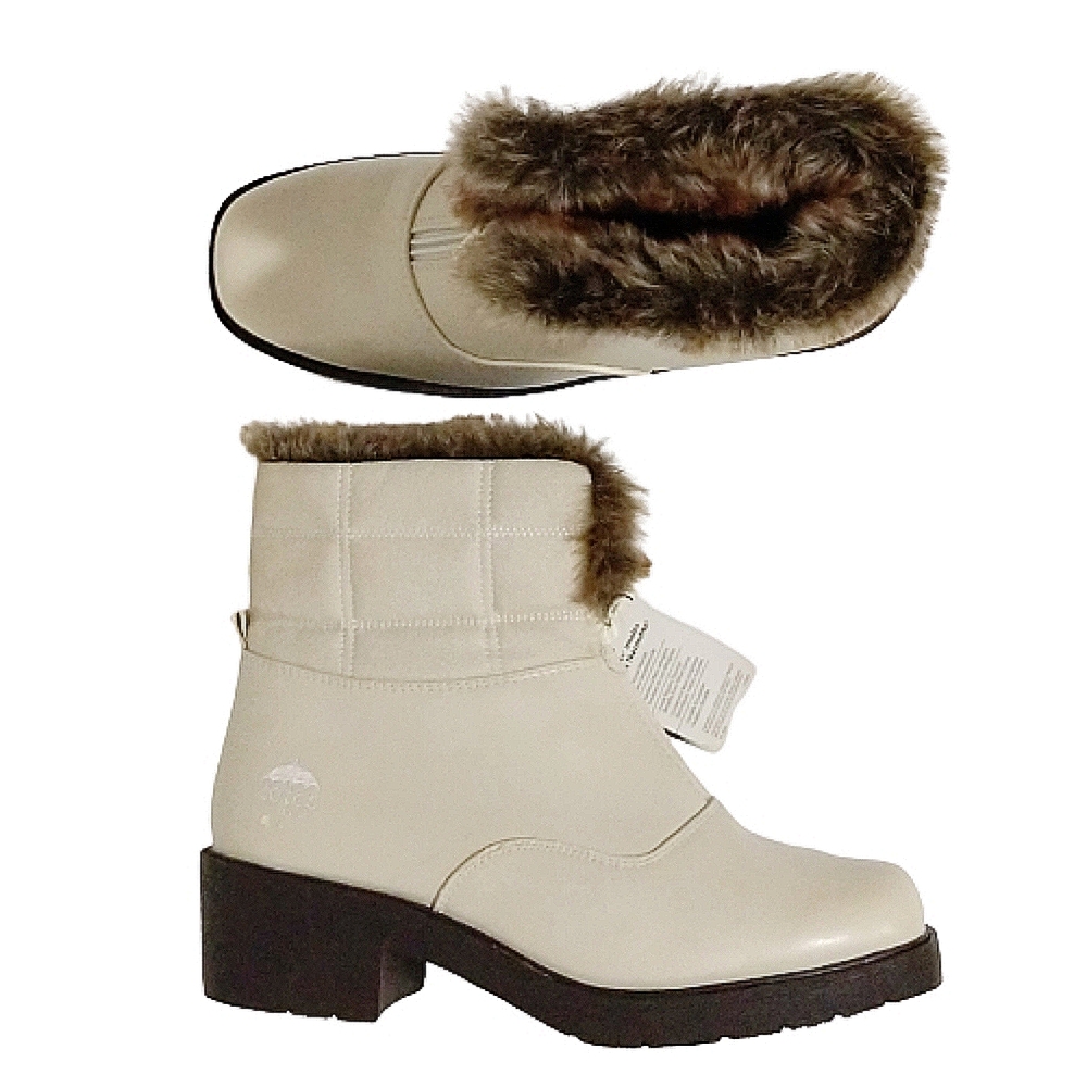Totes NWT cream zip up winter boots with faux fur